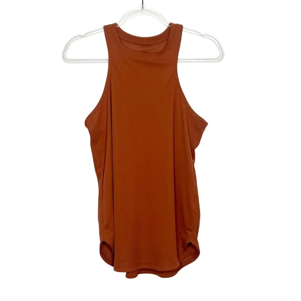 NIKE Dri Fit Studio Ribbed Athletic Tank Top Racerback Burnt Orange Womens Sz M